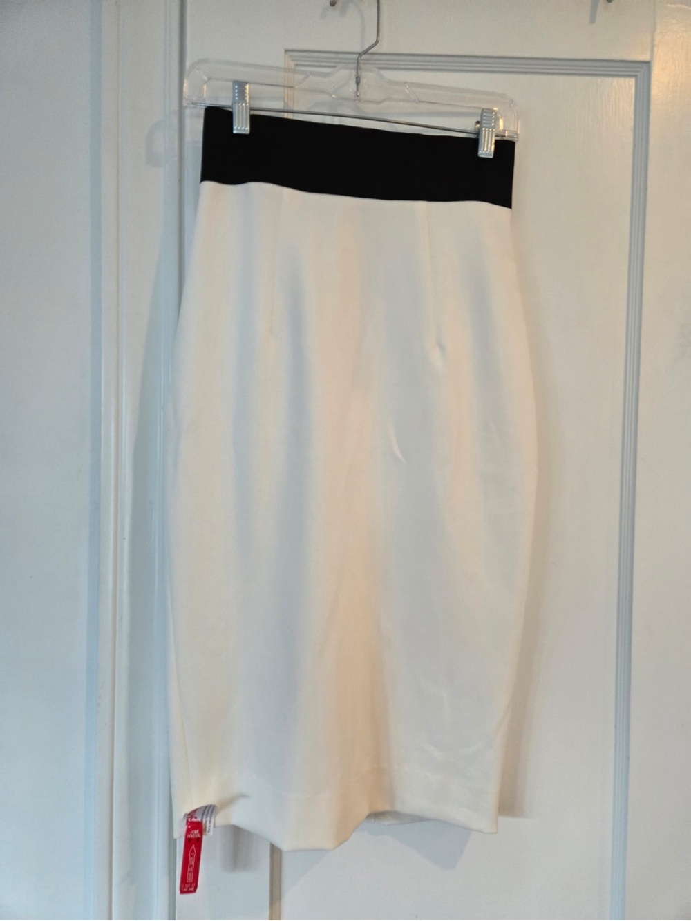 Milly White Pencil Skirt with Black Waistband